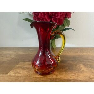 Vintage Ruby Red Amberina Art Glass Mini Pitcher Creamer Vase Hand Blown Shelf